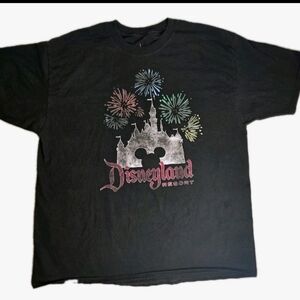 DISNEY PARKS Disneyland Resort T-Shirt XXL Black Castle Fireworks Mickey Authent